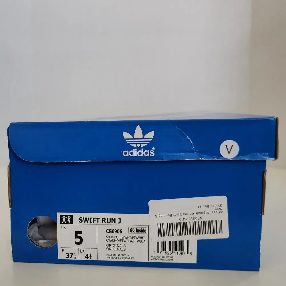adidas Originals Swift J Running Shoe Shock Cyan/White/White, 5 M US Big Kid